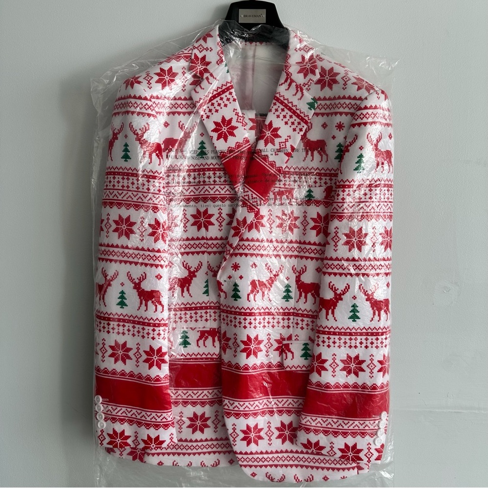 Christmas Festive Red and White Christmas Blazer and Pants